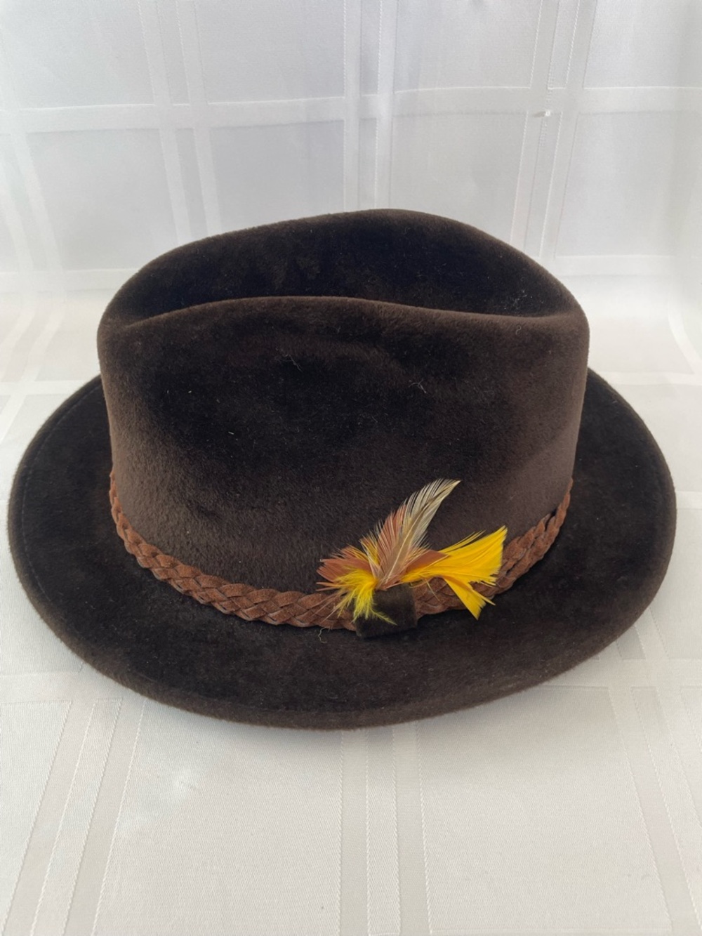 Vintage Panizza Genuine Velour Fur Felt Hat Brown Fedora Trilby Italy Size 7 1/4